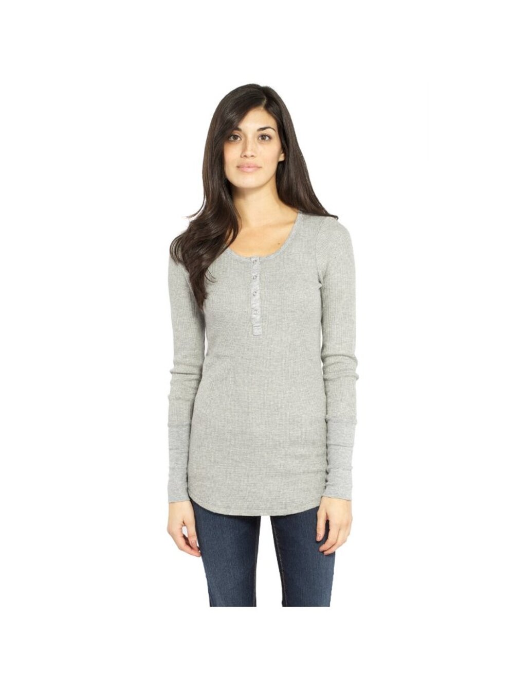 Splendid Thermal Long Sleeve Henley Heather Gray Button Snaps NWT